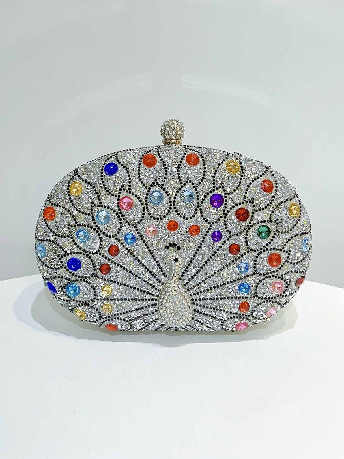 Retro Peacock Rhinestone Party Clutch Bag