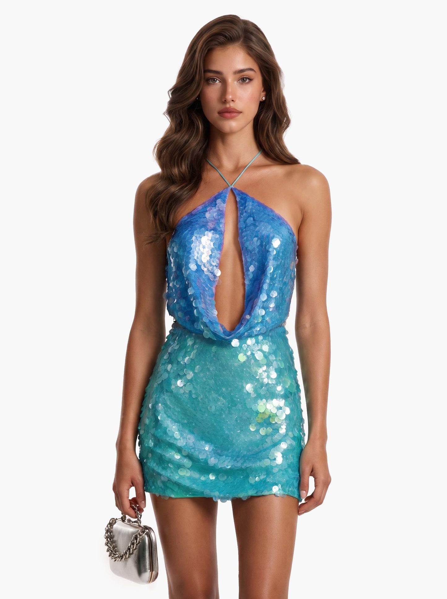 Elegant Sequin Backless Cut-Out Mini Dress
