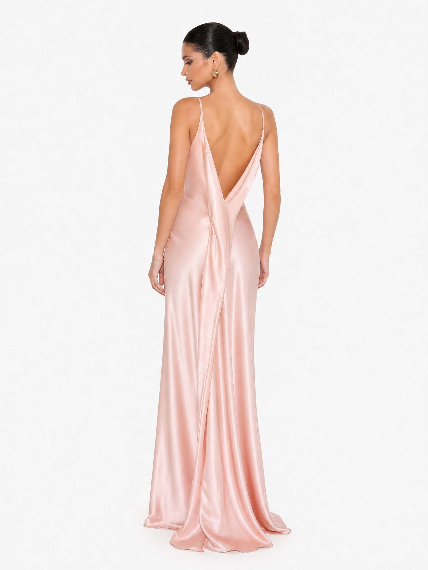 Elegant Satin Backless Cowl Back Maxi Dress