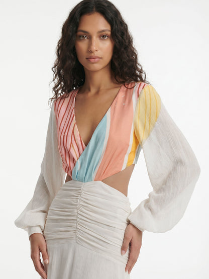 Open Back Colorblock Plunge Maxi Dress