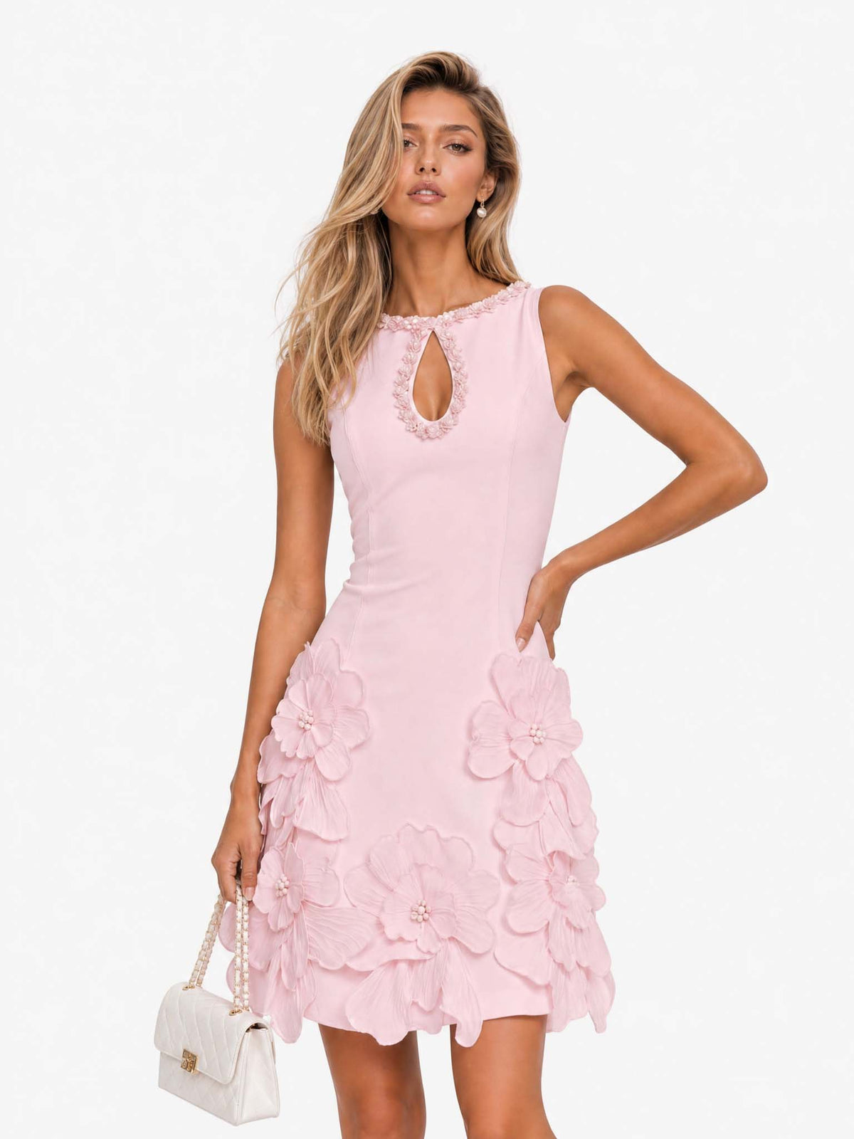 Elegant Floral Sleeveless Keyhole Mini Dress