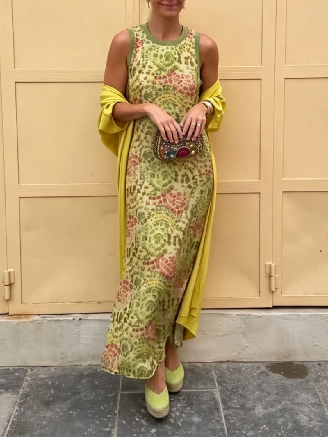 Elegant Abstract Floral Print Dress Two-Piece Set