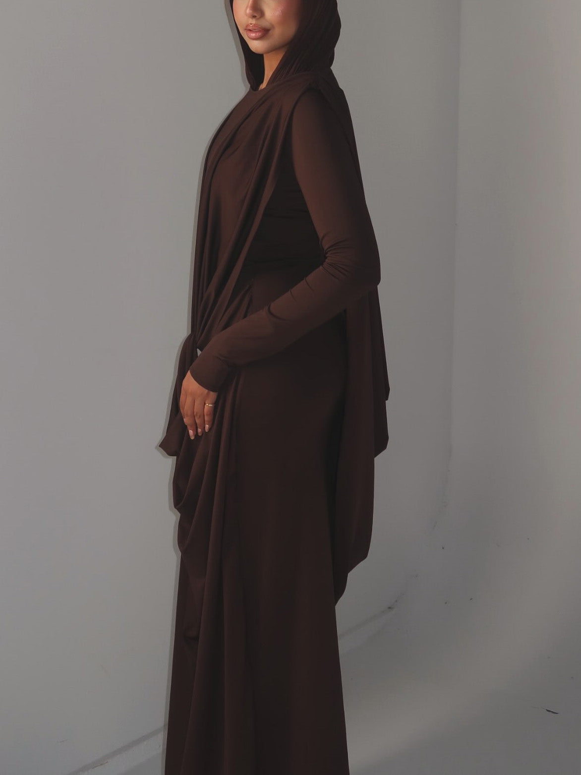 Elegant Draped Long Sleeve Maxi Dress