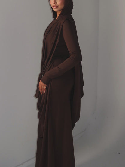 Elegant Draped Long Sleeve Maxi Dress