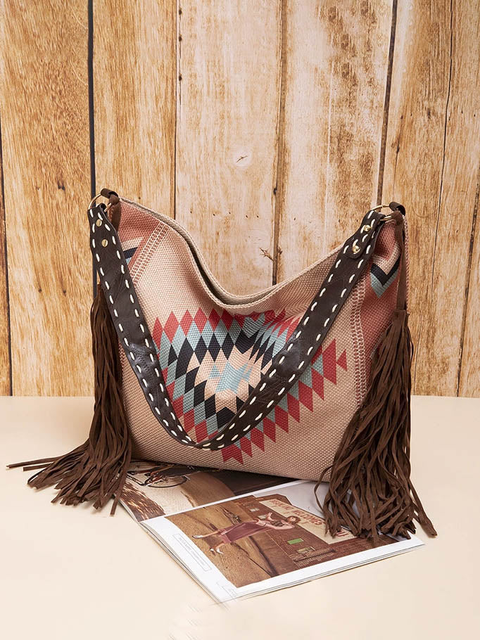 Retro Western Style Woven Tassel Shoulder Bag