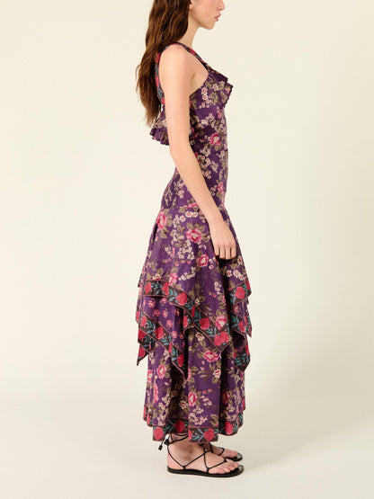 Floral Print Cross Halter Maxi Dress