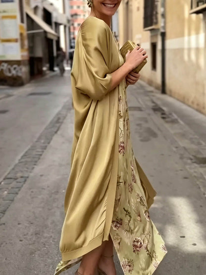 Elegant Botanical Print Sleeveless Midi Dress Two-Piece Set