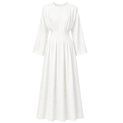 Elegant Pleated Long Sleeve Pocket Maxi Dress