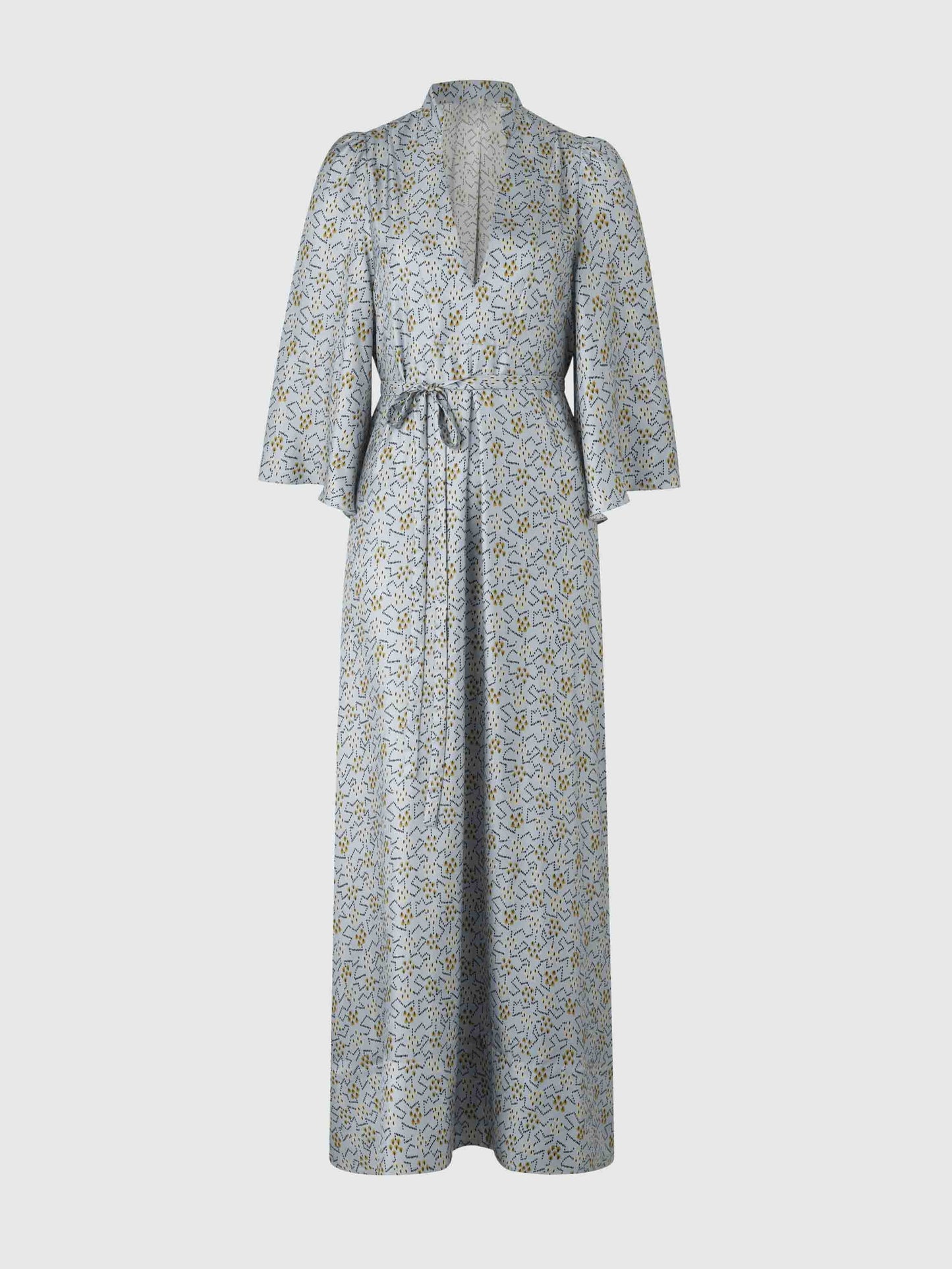 Elegant Geometric Print V-Neck Maxi Dress