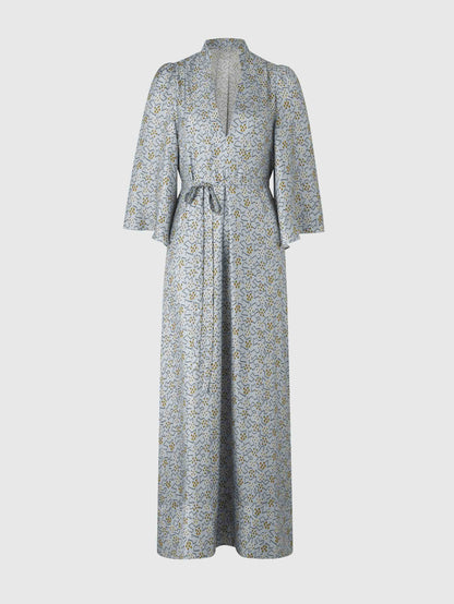 Elegant Geometric Print V-Neck Maxi Dress
