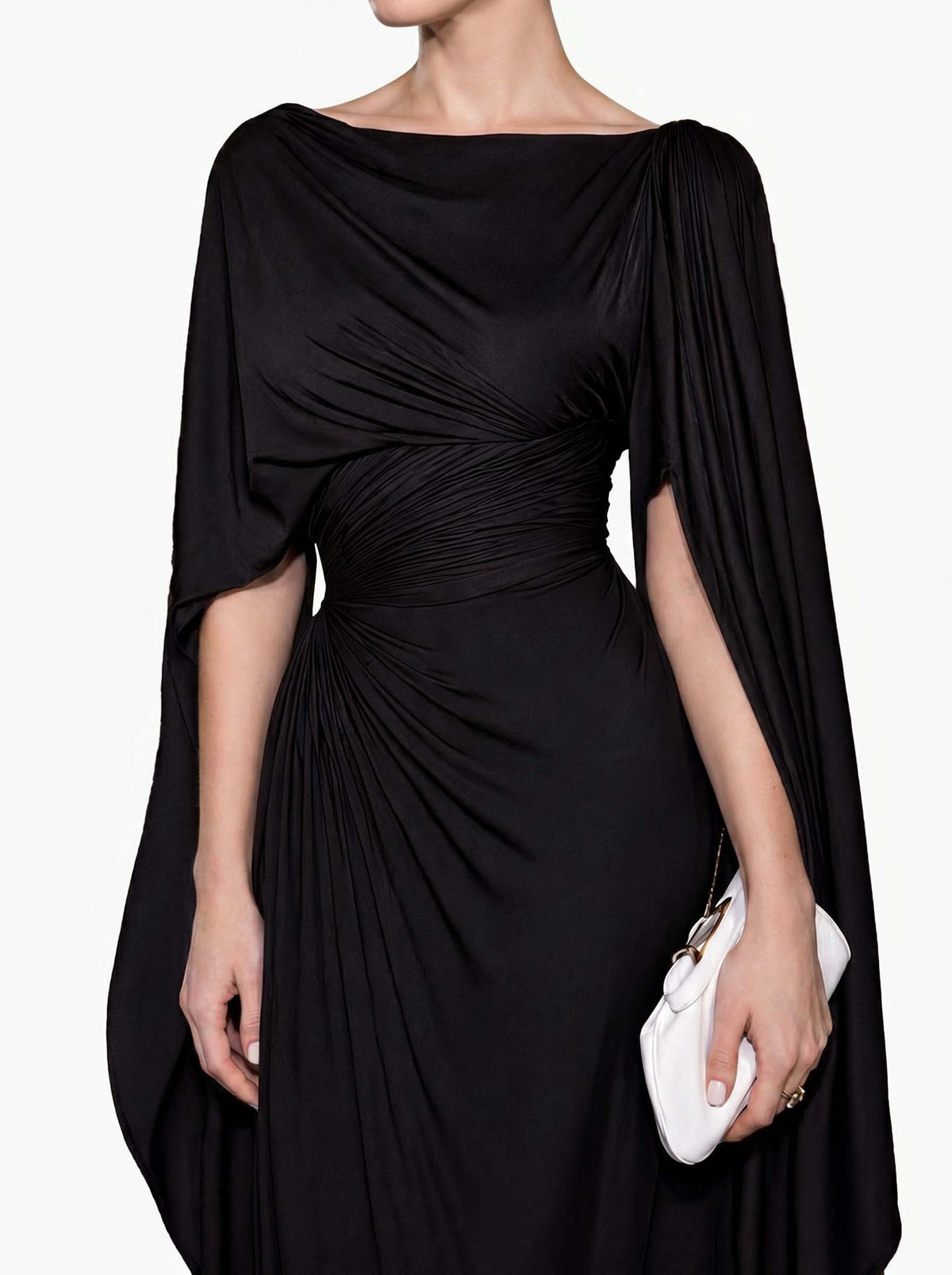 Boat Neck Pleated Slim Fit Maxi Dress