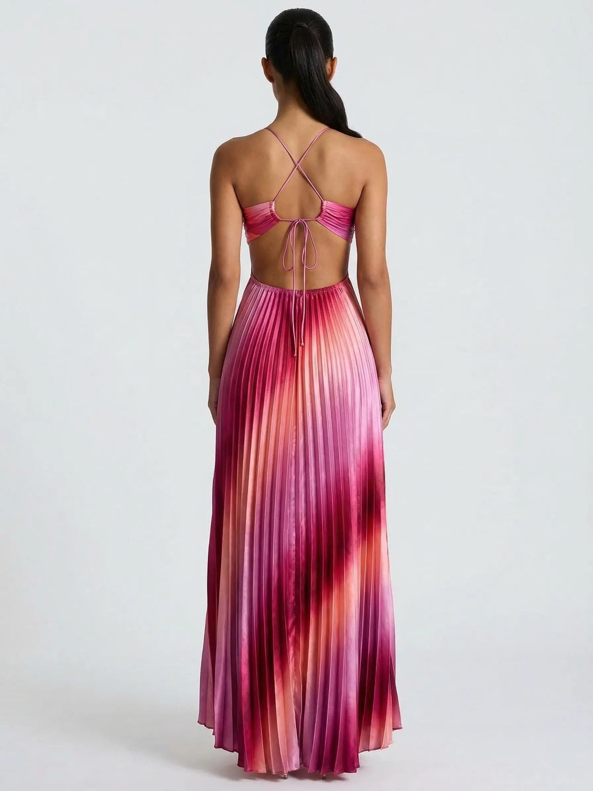 Ombre Halter Pleated Maxi Dress