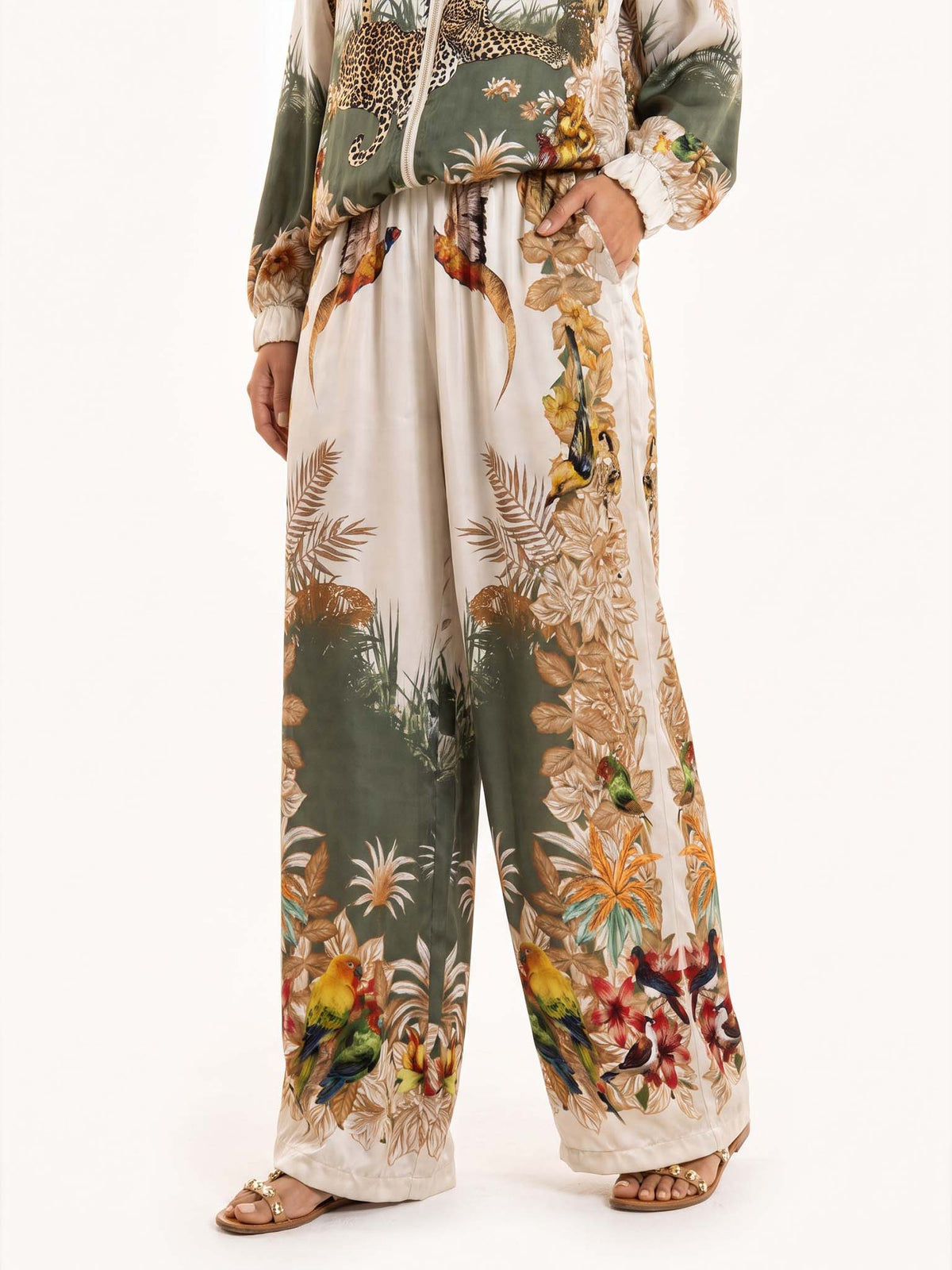 Exotic Jungle Print Zip-Up Long Sleeve Shirt
