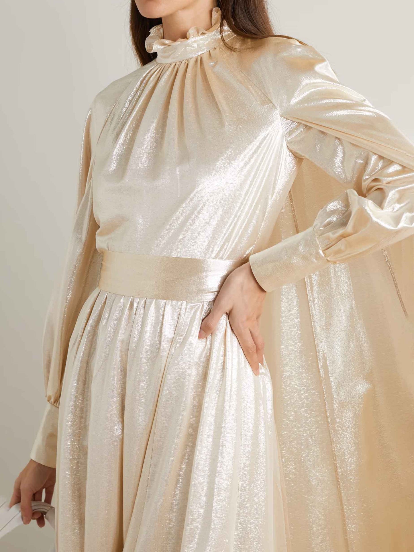 Elegant Glossy Satin Cape Sleeve Maxi Dress