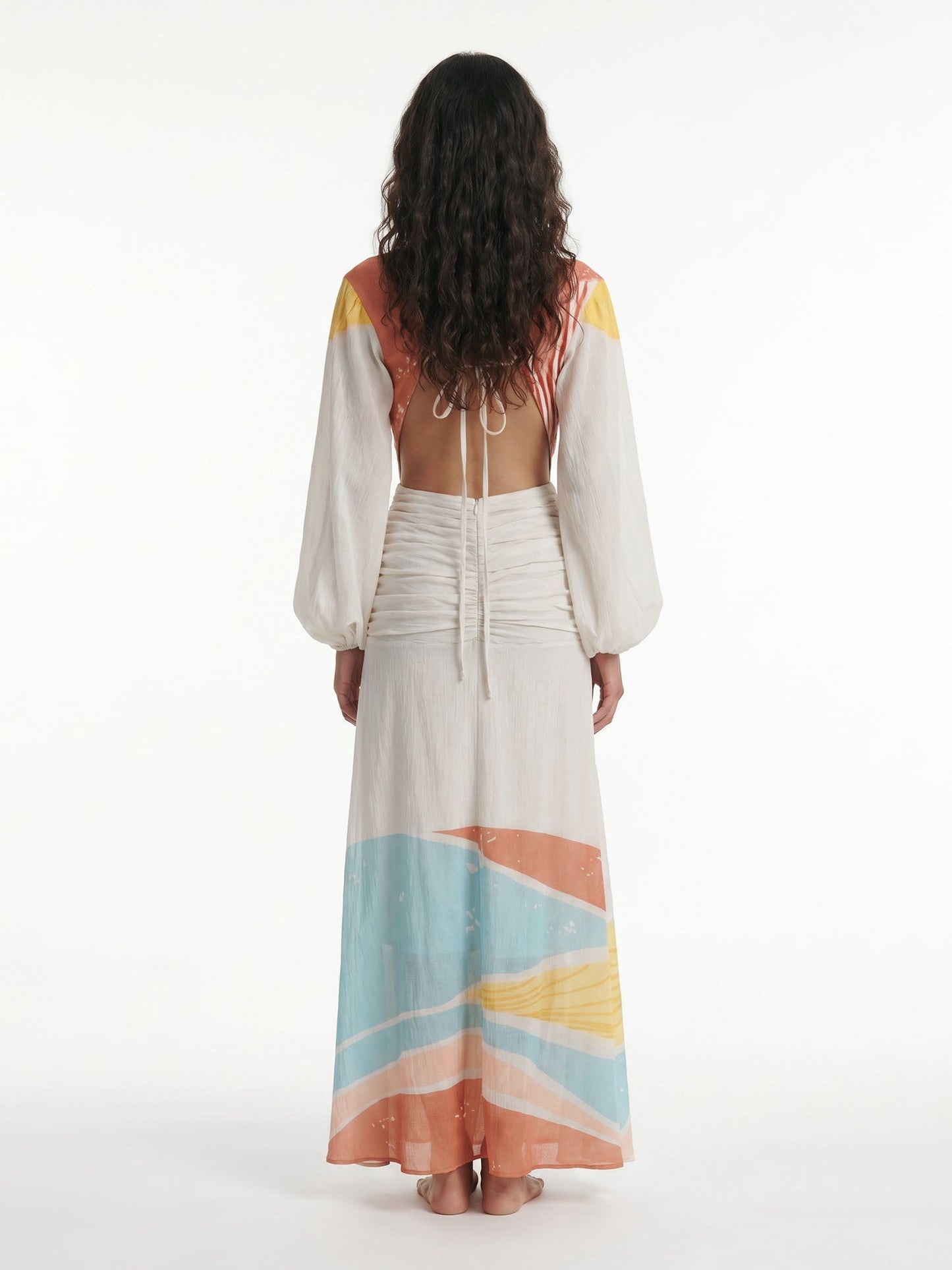 Open Back Colorblock Plunge Maxi Dress