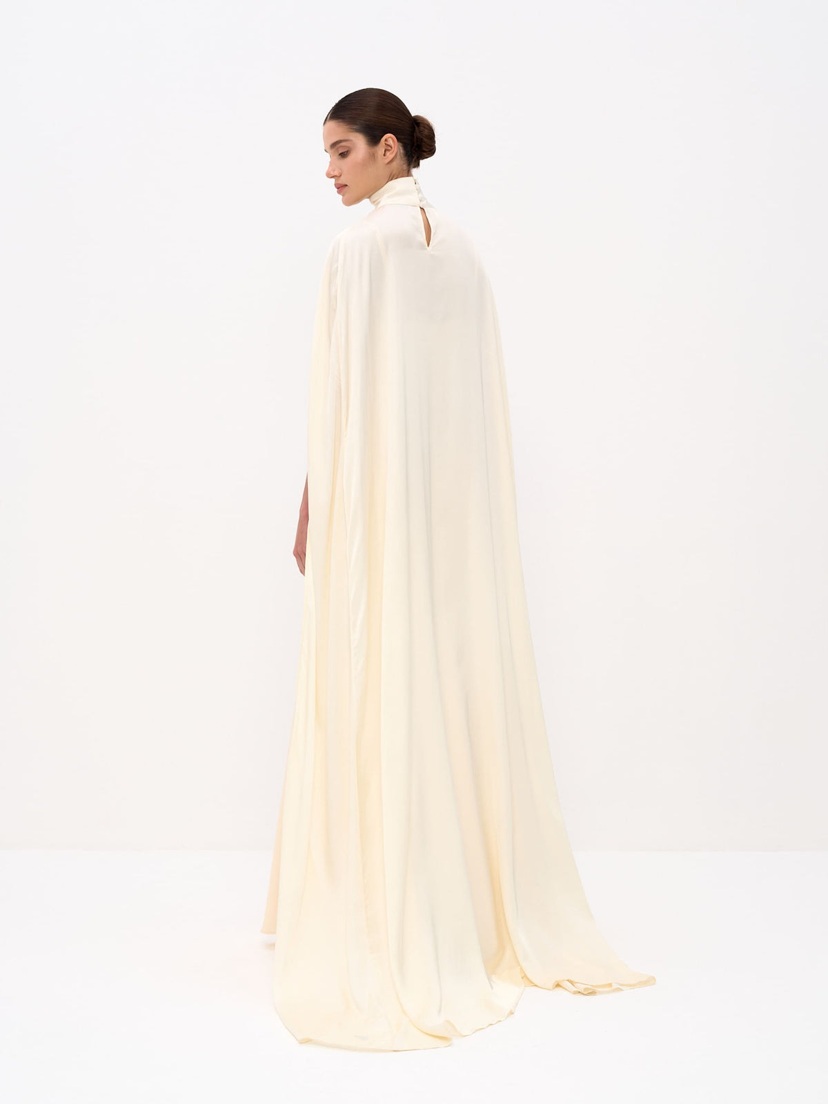 Elegant Satin Cape Sleeve Maxi Dress