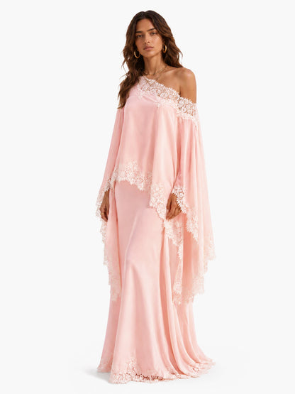 Elegant Satin Lace Shawl & Maxi Skirt Two-Piece Set