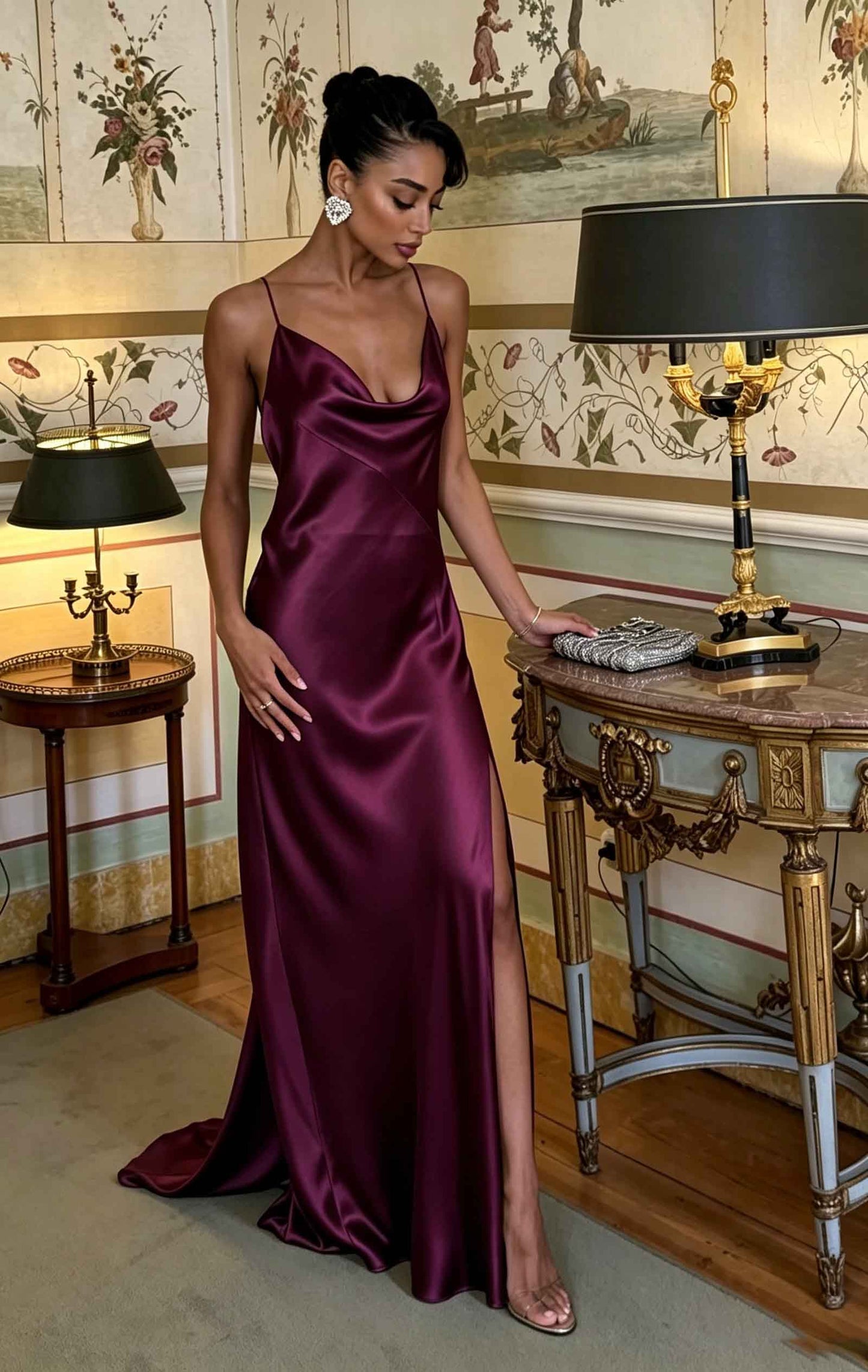 Elegant Green Draped Neckline Maxi Dress