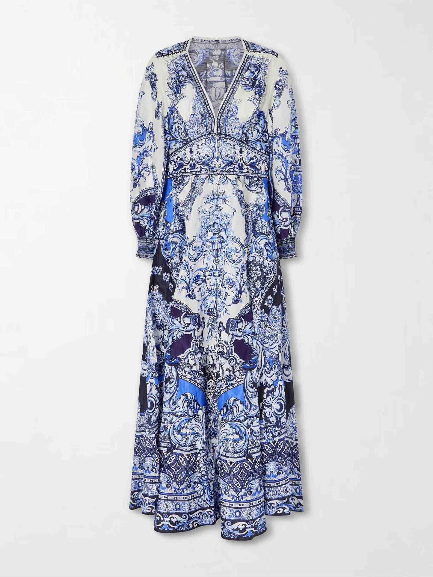 Elegant Porcelain Print Maxi Dress