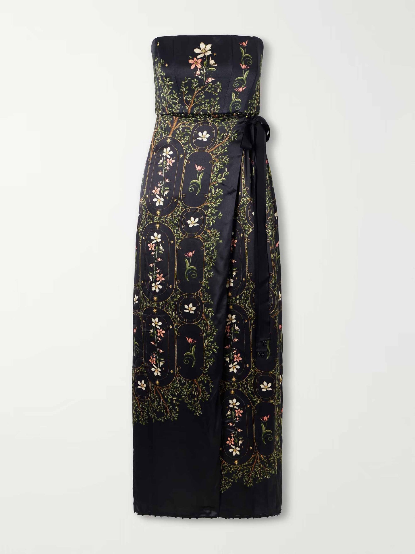 Exquisite Printed Satin Maxi Dress