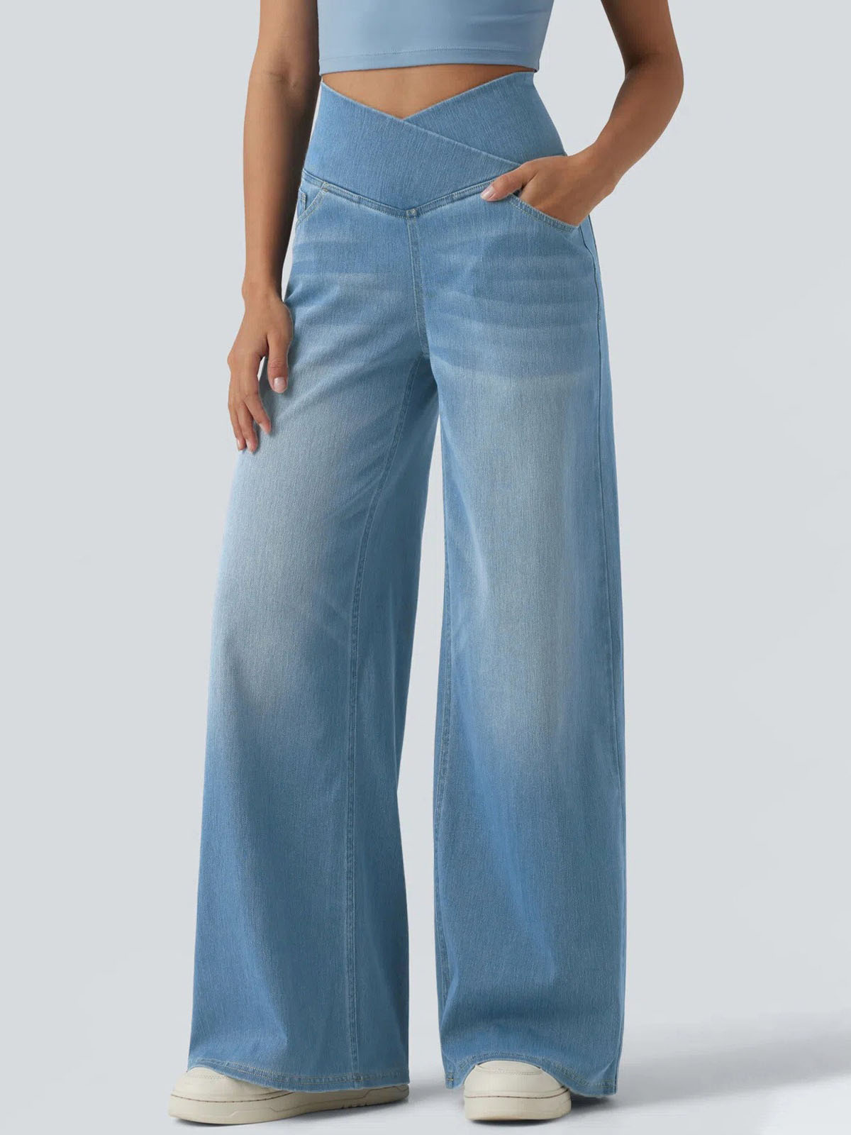High-Waisted Stretch Denim Pants