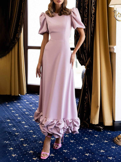 Elegant Puff Sleeve Ruffle Hem Maxi Dress