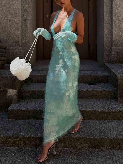 Elegant V-Neck Sequined Maxi Dress