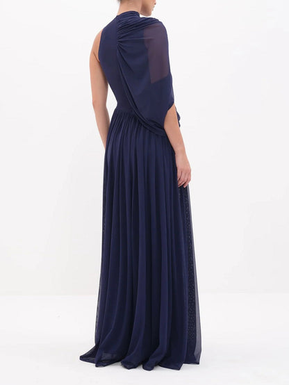 One‑Shoulder Draped Ruched Maxi Dress