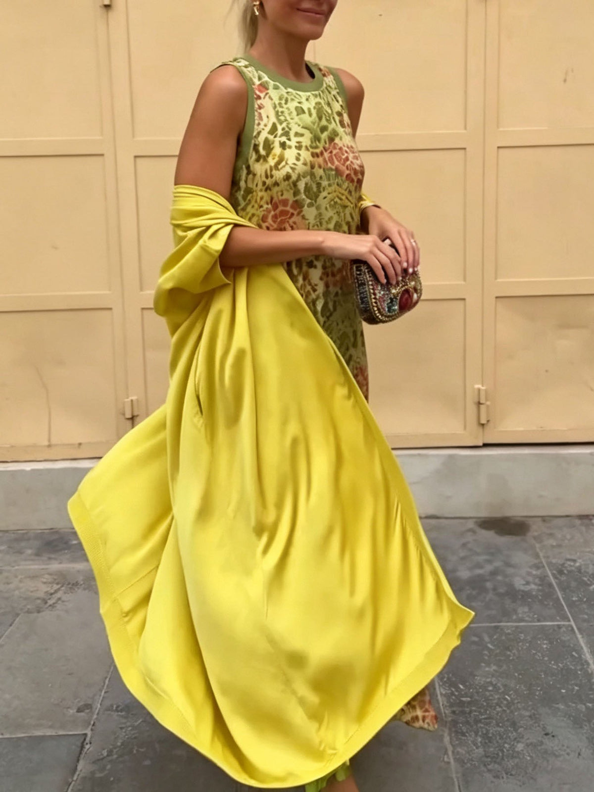 Elegant Abstract Floral Print Dress Two-Piece Set